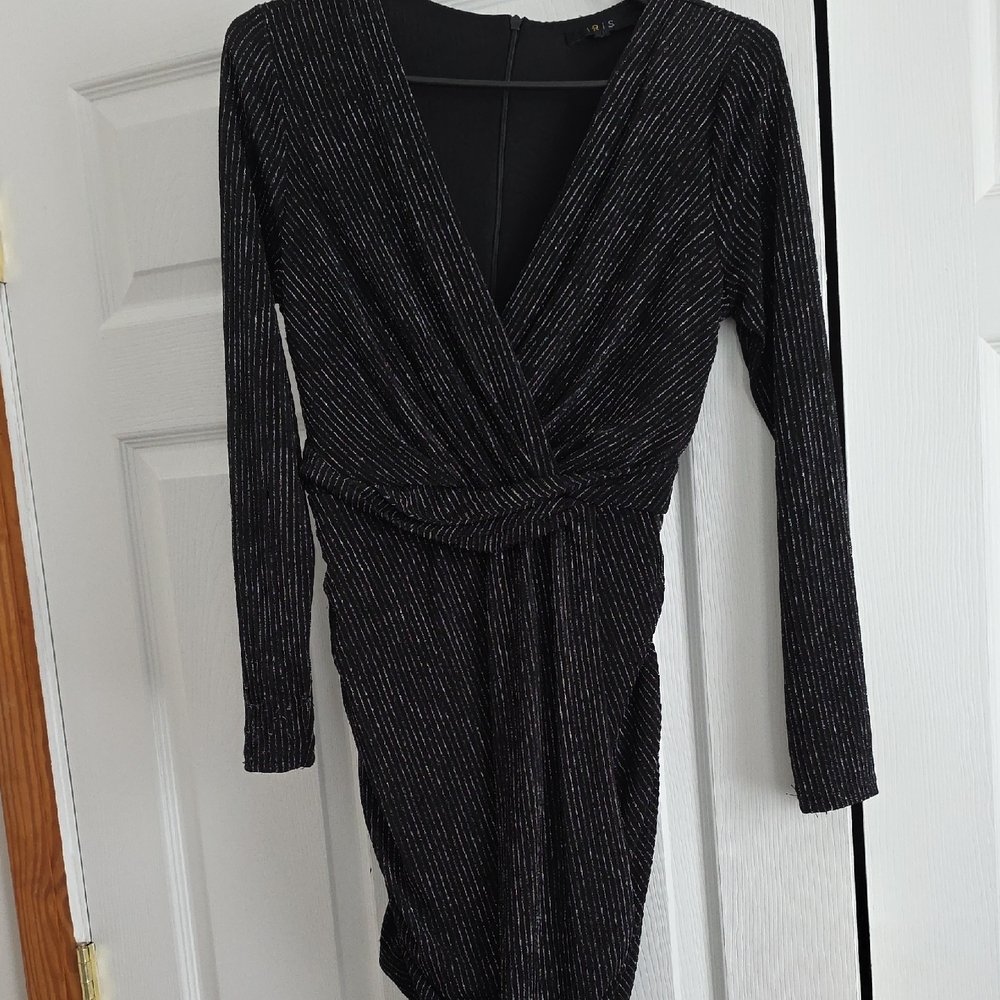 Iris Shimmering Black Long Sleeve Dress